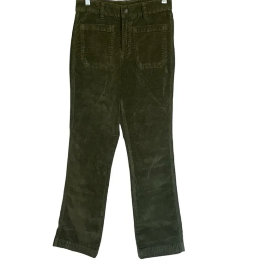 NWOT Free People High Time Velvet Kick Flare Pants Olive Army Green 12